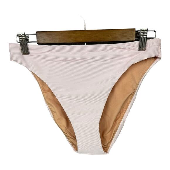 J. Crew Ribbed High Rise Cheeky Bikini Bottom in Light Pink Size M NWT - Picture 2 of 8